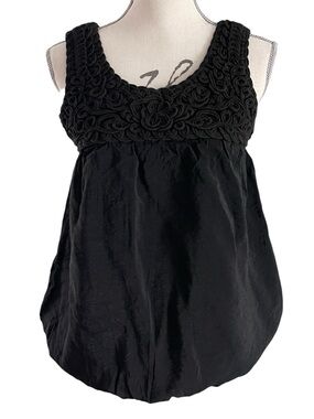 New Panitti Black Crochet-Trim Sleeveless Smock Hem Blouson Boho Top (S)